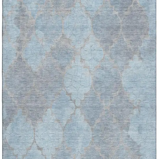 Denim Blue And Beige Damask Washable Area Rug With UV Protection Photo 2