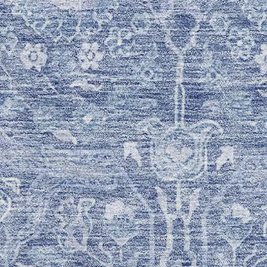 Denim Blue And Beige Floral Washable Area Rug With UV Protection Photo 3