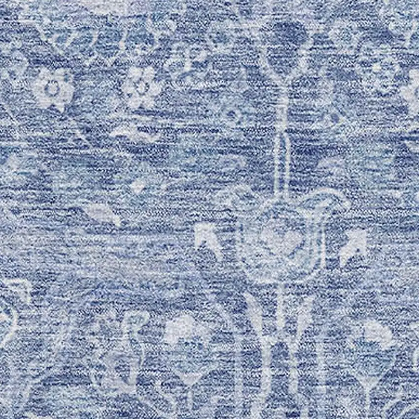 Denim Blue And Beige Floral Washable Area Rug With UV Protection Photo 3