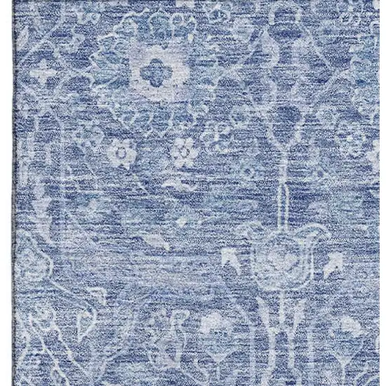 Denim Blue And Beige Floral Washable Area Rug With UV Protection Photo 4