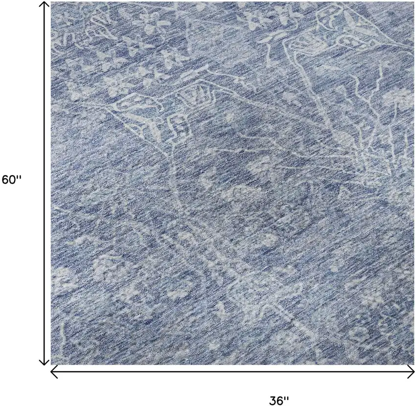 Denim Blue And Beige Floral Washable Area Rug With UV Protection Photo 8