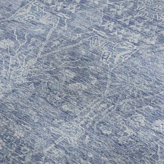 Denim Blue And Beige Floral Washable Area Rug With UV Protection Photo 2