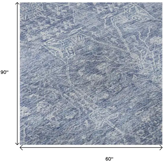 Denim Blue And Beige Floral Washable Area Rug With UV Protection Photo 9