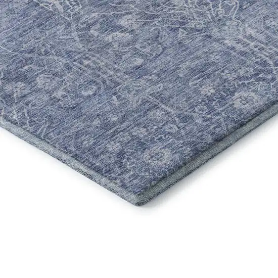 Denim Blue And Beige Floral Washable Area Rug With UV Protection Photo 7