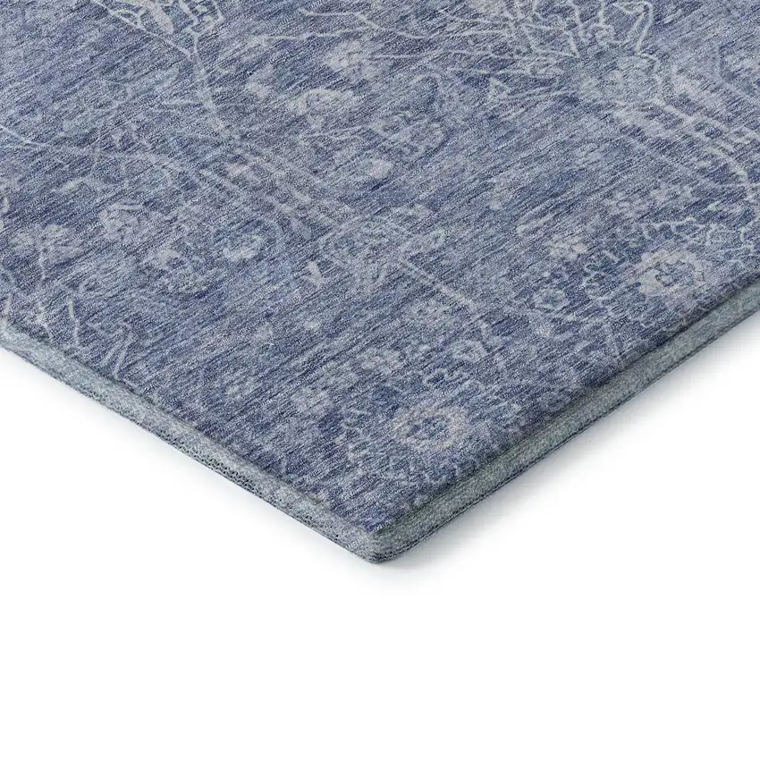 Denim Blue And Beige Floral Washable Area Rug With UV Protection Photo 7
