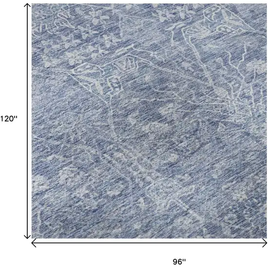 Denim Blue And Beige Floral Washable Area Rug With UV Protection Photo 9