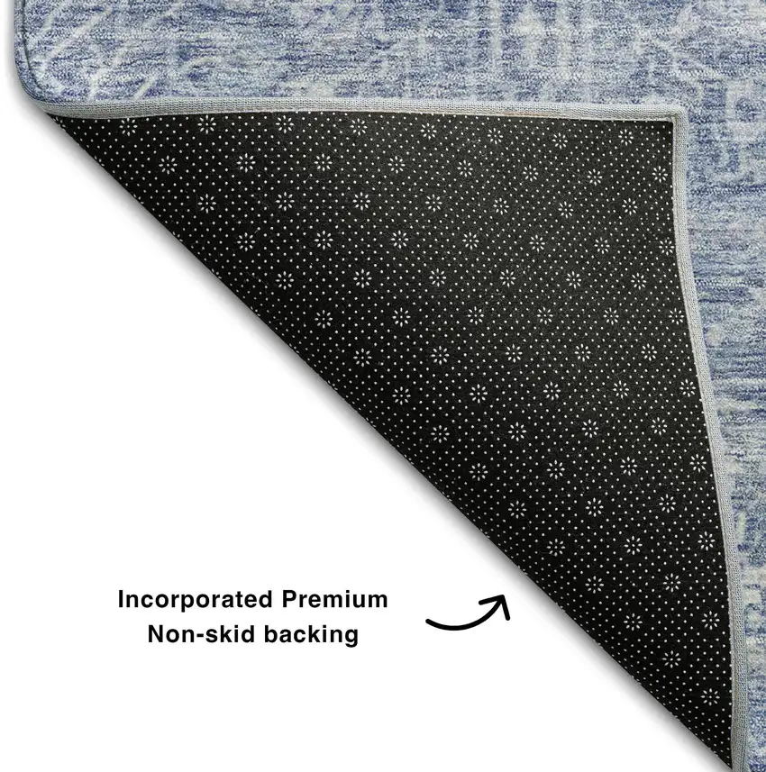 Denim Blue And Beige Floral Washable Area Rug With UV Protection Photo 6