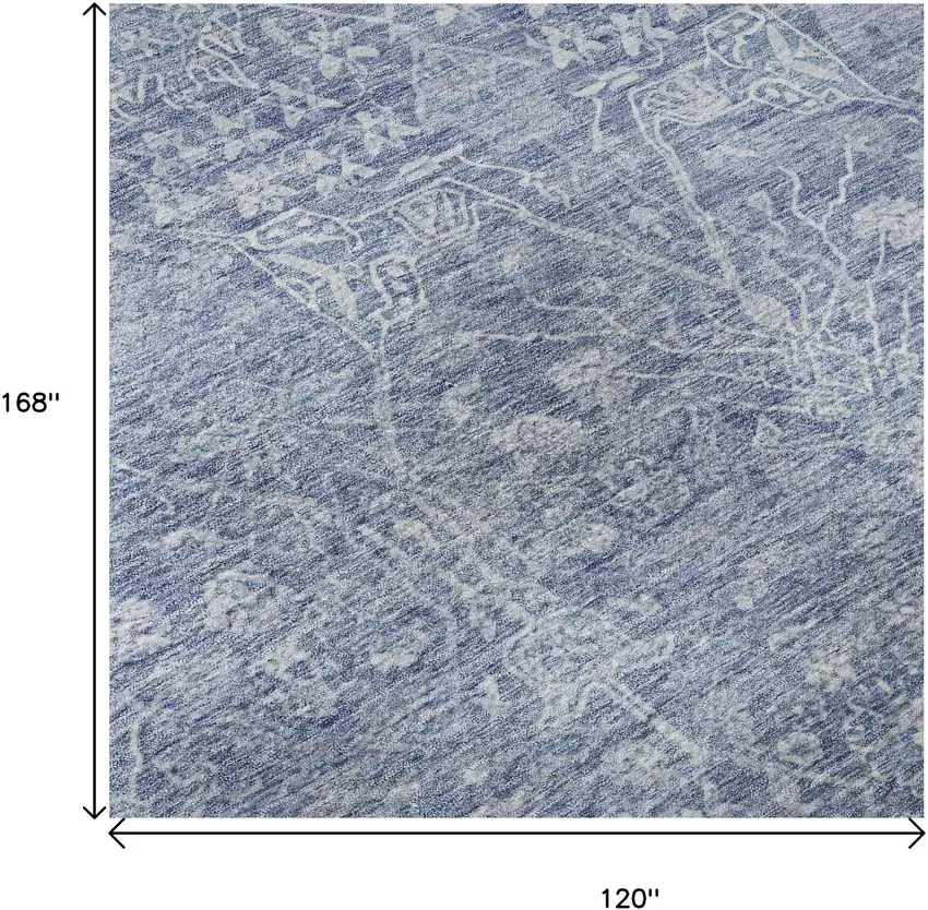 Denim Blue And Beige Floral Washable Area Rug With UV Protection Photo 8