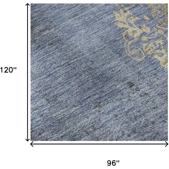 Denim Blue And Beige Floral Washable Area Rug With UV Protection Photo 9