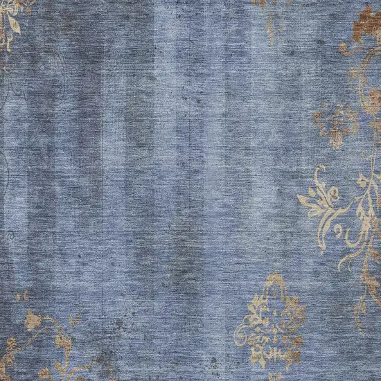 Denim Blue And Beige Floral Washable Indoor Outdoor Area Rug Photo 7