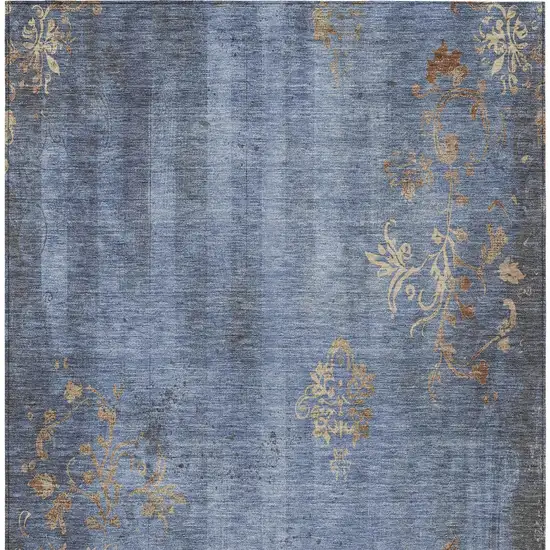Denim Blue And Beige Floral Washable Indoor Outdoor Area Rug Photo 8