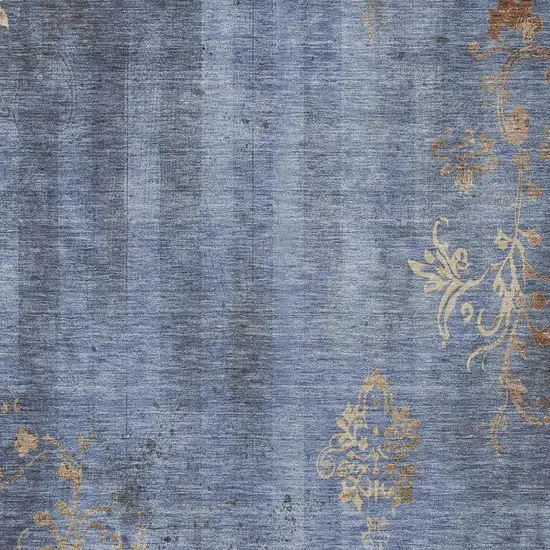 Denim Blue And Beige Floral Washable Indoor Outdoor Area Rug Photo 8