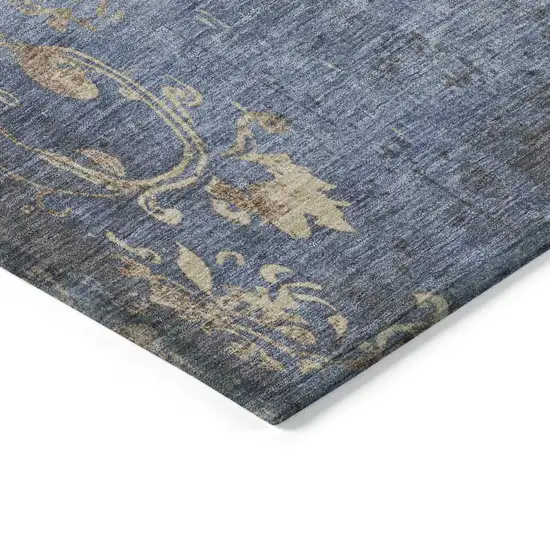 Denim Blue And Beige Floral Washable Indoor Outdoor Area Rug Photo 7