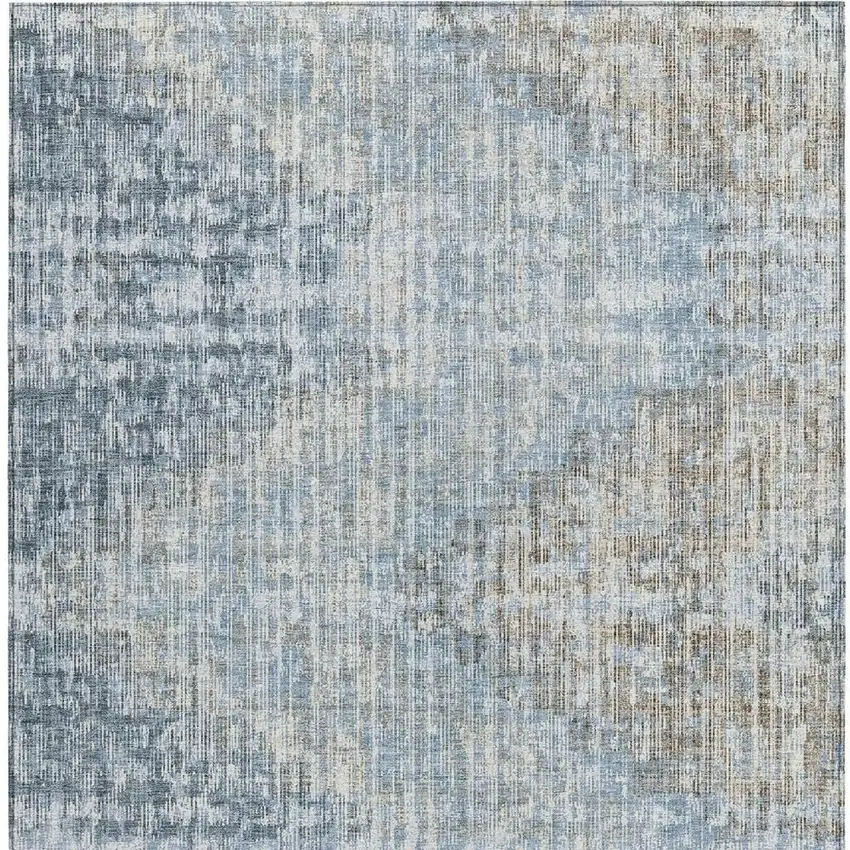 Denim Blue And Beige Geometric Washable Indoor Outdoor Area Rug Photo 3