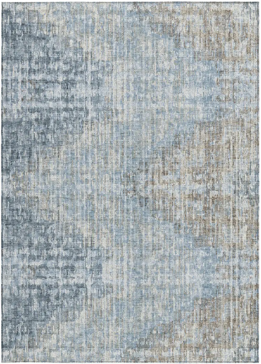 Denim Blue And Beige Geometric Washable Indoor Outdoor Area Rug Photo 1