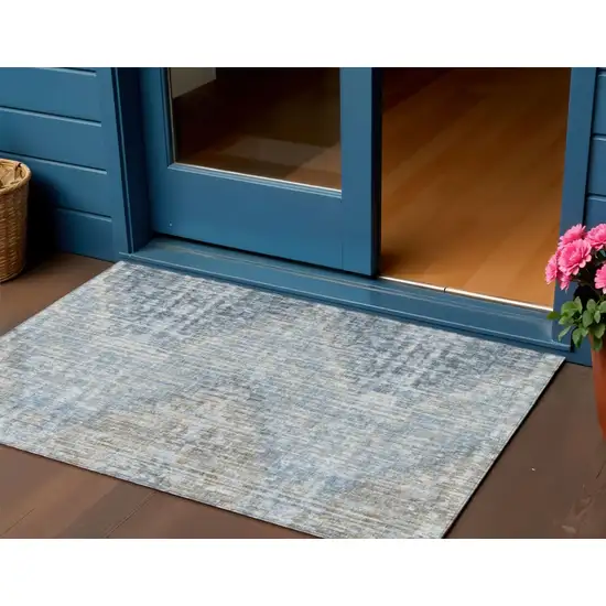 Denim Blue And Beige Geometric Washable Indoor Outdoor Area Rug Photo 2
