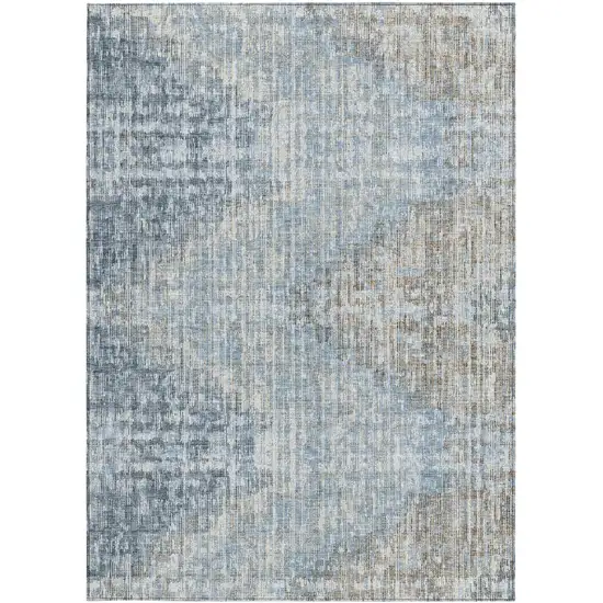 Denim Blue And Beige Geometric Washable Indoor Outdoor Area Rug Photo 3