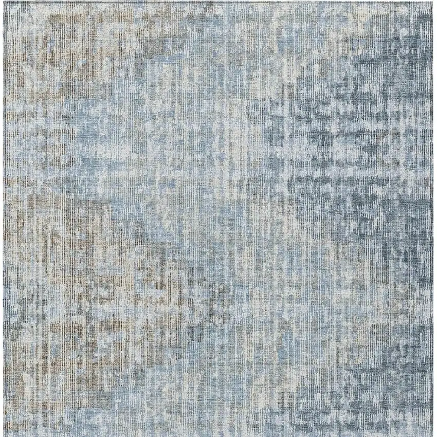 Denim Blue And Beige Geometric Washable Indoor Outdoor Area Rug Photo 4