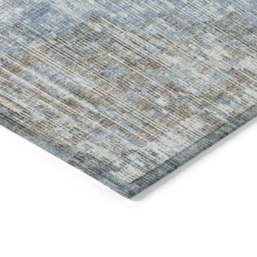 Denim Blue And Beige Geometric Washable Indoor Outdoor Area Rug Photo 6