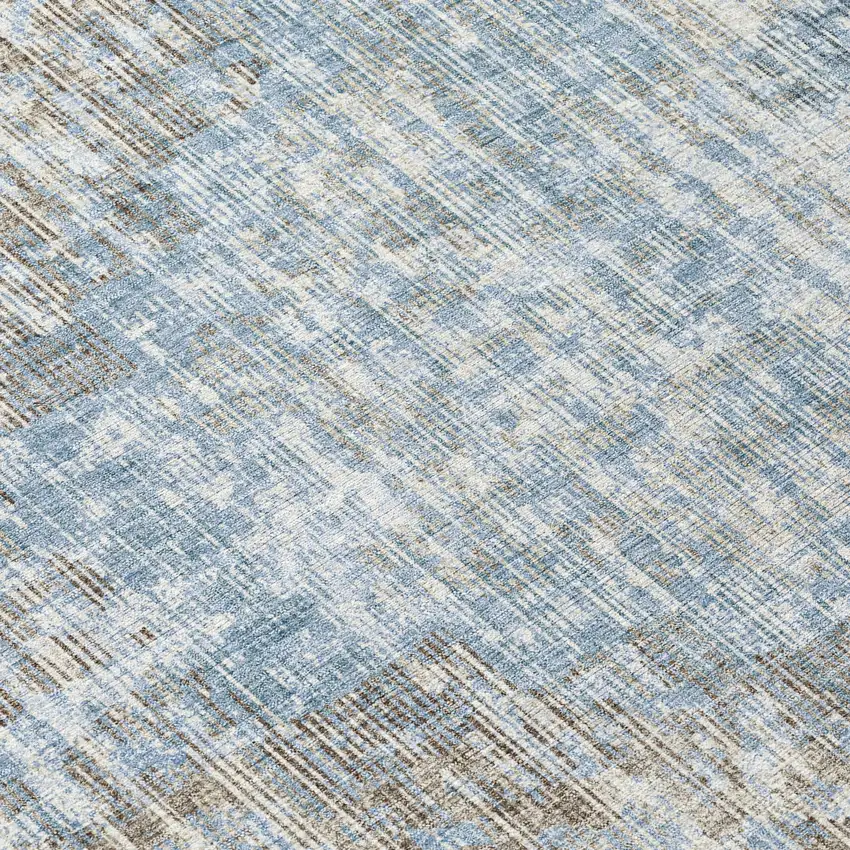 Denim Blue And Beige Geometric Washable Indoor Outdoor Area Rug Photo 9