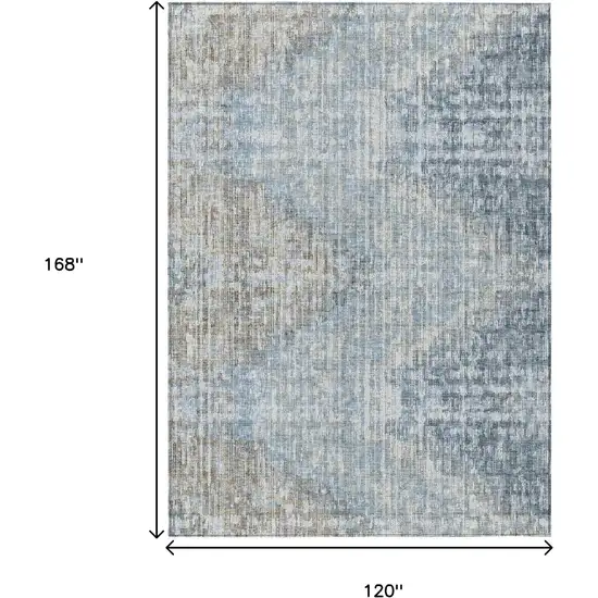 Denim Blue And Beige Geometric Washable Indoor Outdoor Area Rug Photo 9