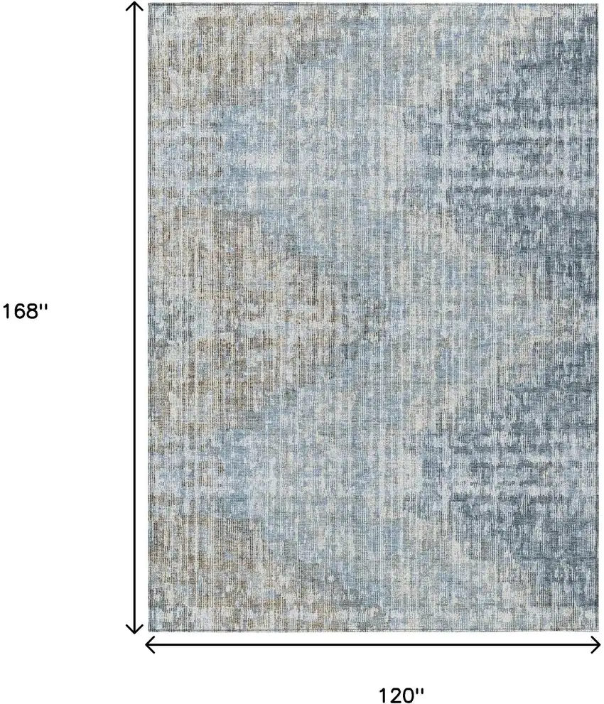 Denim Blue And Beige Geometric Washable Indoor Outdoor Area Rug Photo 9