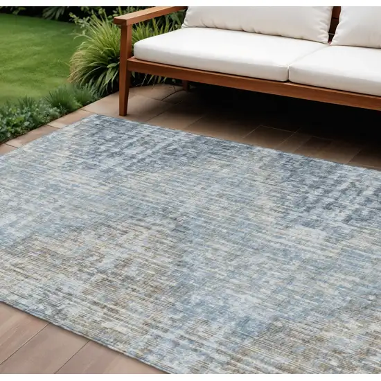 Denim Blue And Beige Geometric Washable Indoor Outdoor Area Rug Photo 2