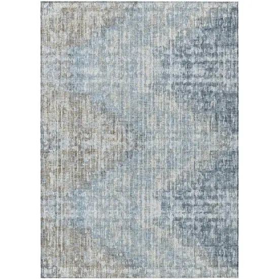 Denim Blue And Beige Geometric Washable Indoor Outdoor Area Rug Photo 8