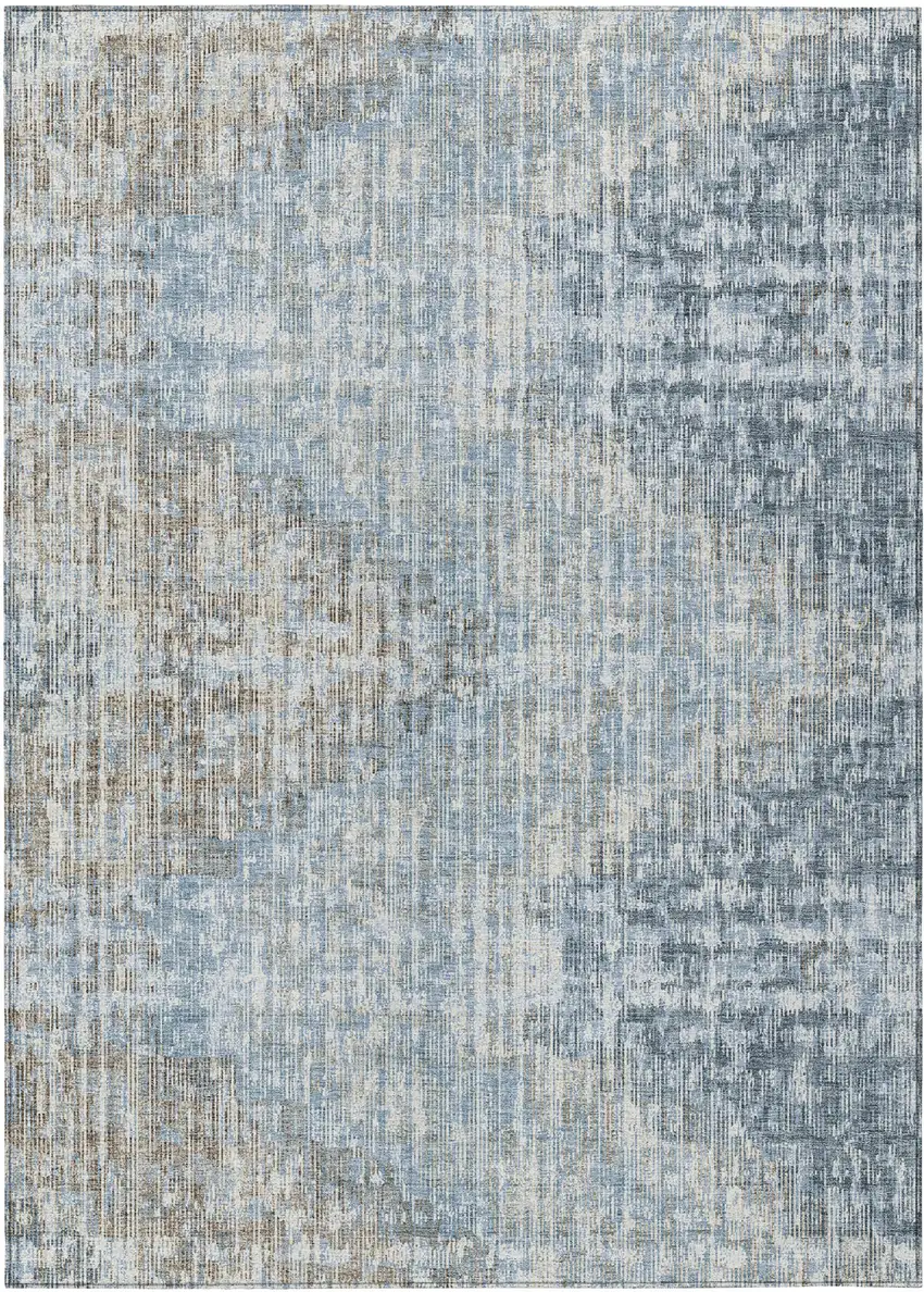 Denim Blue And Beige Geometric Washable Indoor Outdoor Area Rug Photo 8