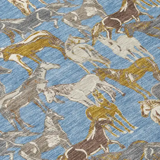 Denim Blue And Beige Horse Washable Indoor Outdoor Area Rug Photo 6
