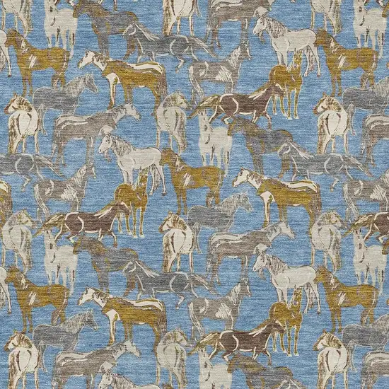 Denim Blue And Beige Horse Washable Indoor Outdoor Area Rug Photo 3