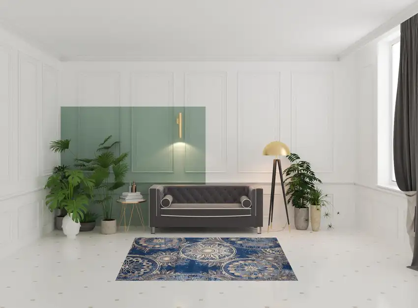 Denim Blue And Beige Medallion Non Skid Area Rug Photo 1