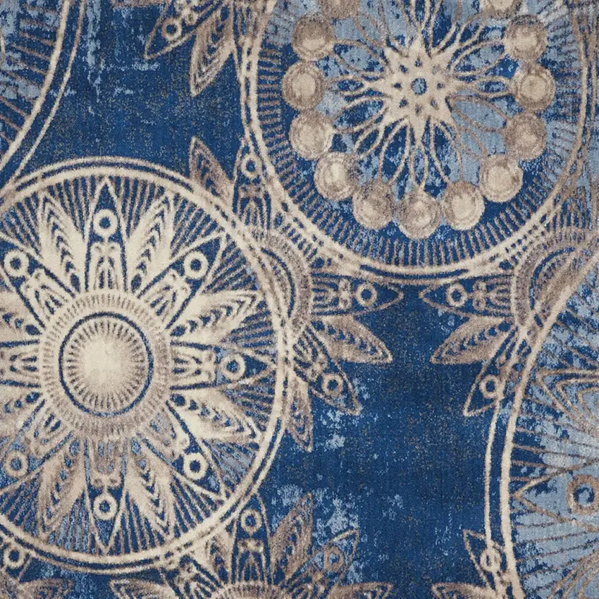 Denim Blue And Beige Medallion Non Skid Area Rug Photo 6