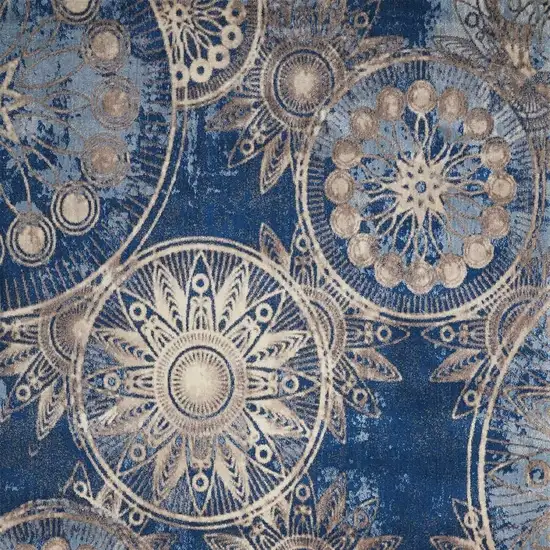 Denim Blue And Beige Medallion Non Skid Area Rug Photo 3