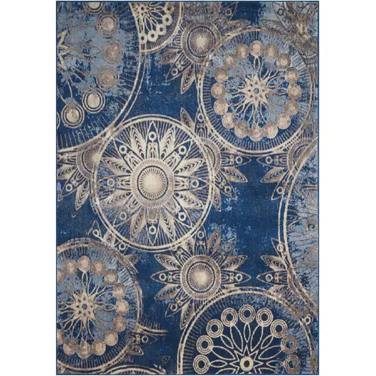 Denim Blue And Beige Medallion Non Skid Area Rug Photo 2