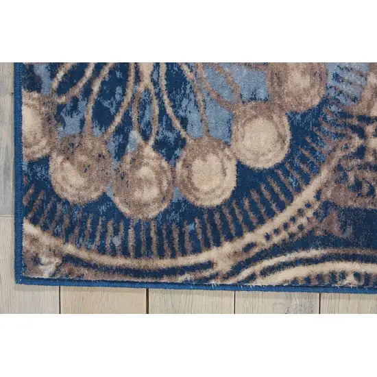 Denim Blue And Beige Medallion Non Skid Area Rug Photo 9
