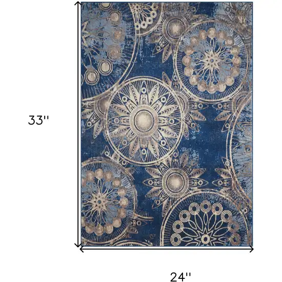 Denim Blue And Beige Medallion Non Skid Area Rug Photo 3