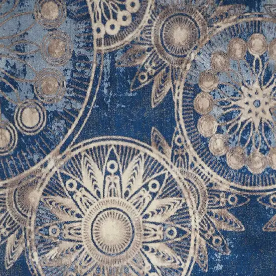 Denim Blue And Beige Medallion Non Skid Area Rug Photo 6