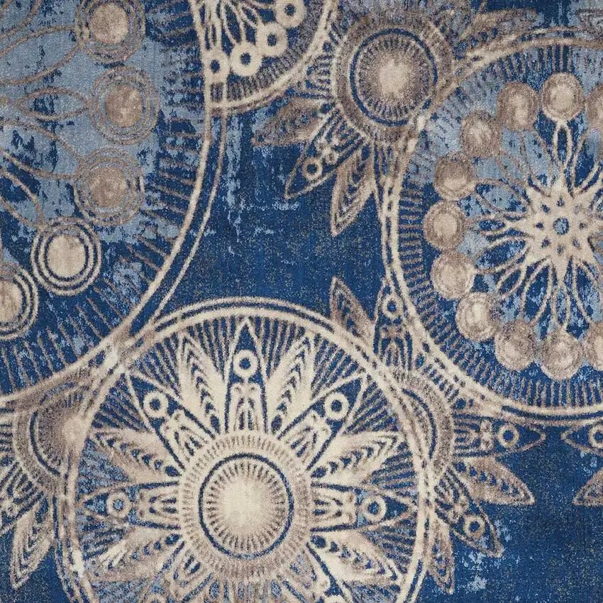Denim Blue And Beige Medallion Non Skid Area Rug Photo 6