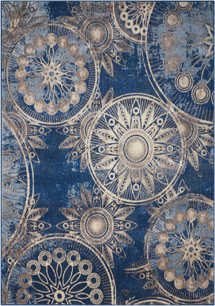 Denim Blue And Beige Medallion Non Skid Area Rug Photo 4