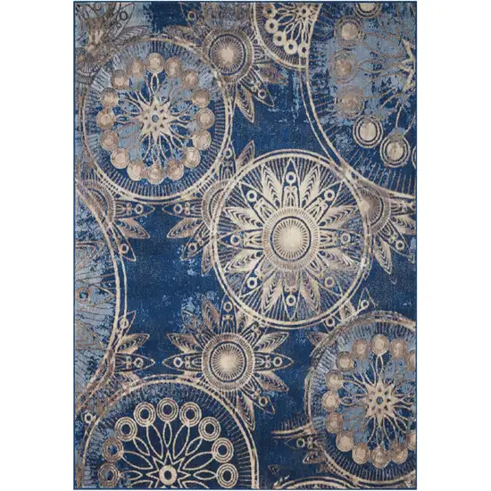 Denim Blue And Beige Medallion Non Skid Area Rug Photo 4