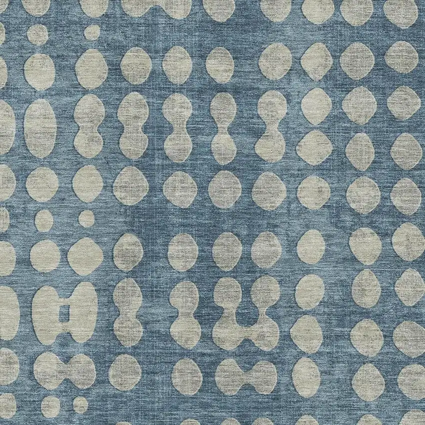Denim Blue And Beige Polka Dot Washable Area Rug With UV Protection Photo 3