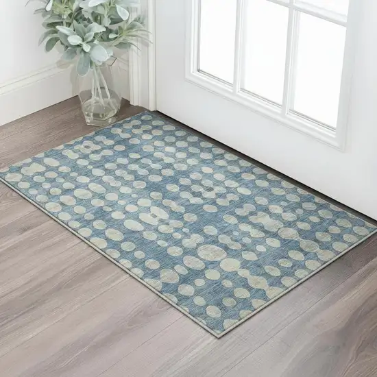 Denim Blue And Beige Polka Dot Washable Area Rug With UV Protection Photo 2