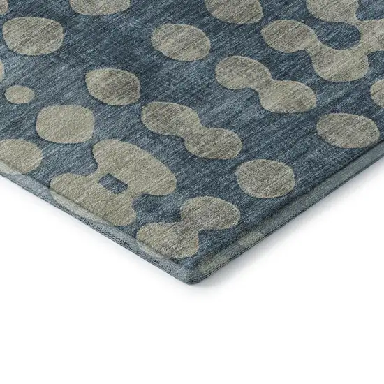 Denim Blue And Beige Polka Dot Washable Area Rug With UV Protection Photo 8