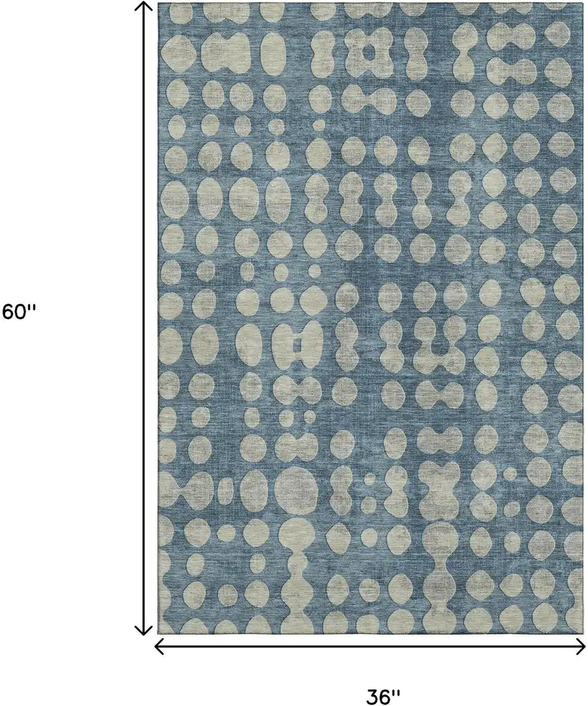 Denim Blue And Beige Polka Dot Washable Area Rug With UV Protection Photo 3
