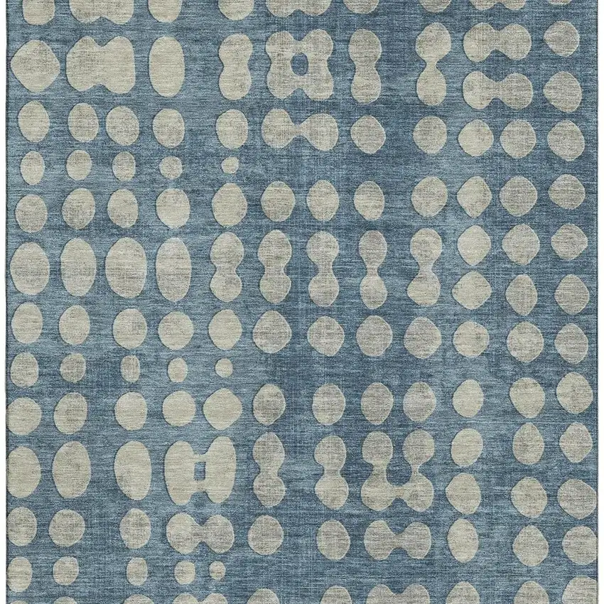 Denim Blue And Beige Polka Dot Washable Area Rug With UV Protection Photo 4