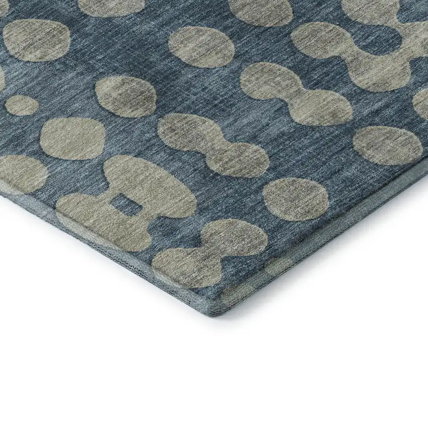 Denim Blue And Beige Polka Dot Washable Area Rug With UV Protection Photo 8
