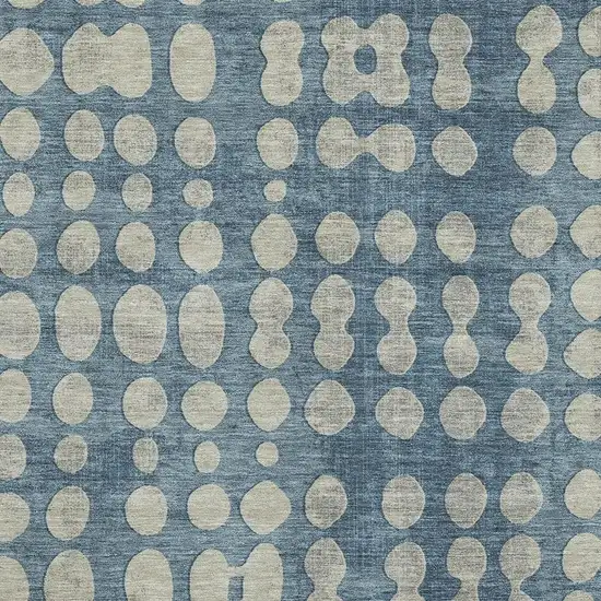 Denim Blue And Beige Polka Dot Washable Area Rug With UV Protection Photo 3