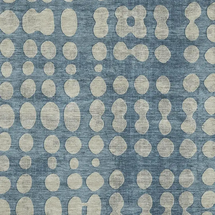 Denim Blue And Beige Polka Dot Washable Area Rug With UV Protection Photo 3