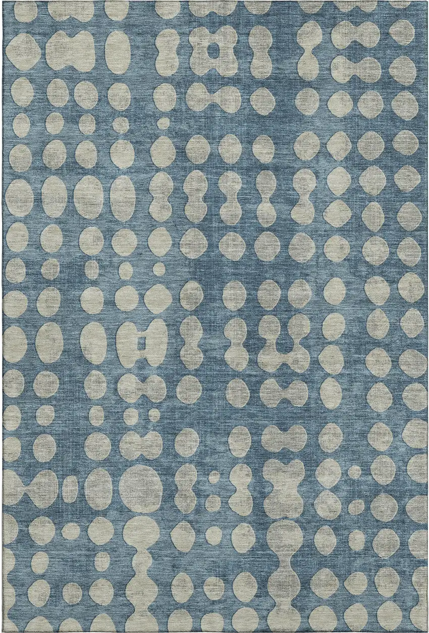 Denim Blue And Beige Polka Dot Washable Area Rug With UV Protection Photo 1